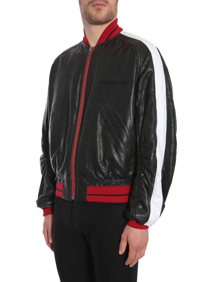 HAIDER ACKERMANN - LEATHER BOMBER JACKET WITH CONTRASTING COLOUR 