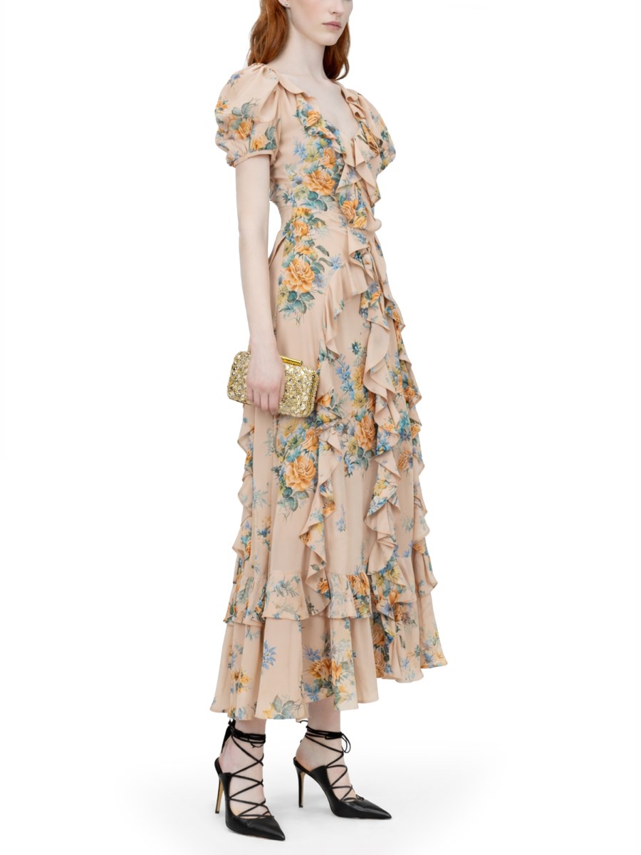 ABITO IN SETA STAMPA FLOREALE CON RUCHES 