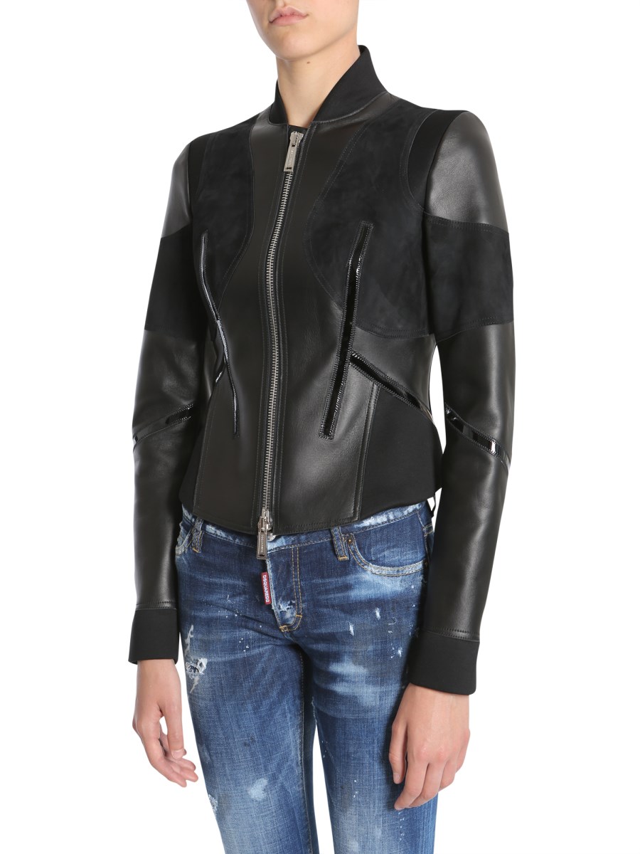 DSQUARED - LEATHER JACKET WITH SUEDE AND PATENT LEATHER INSERT ...