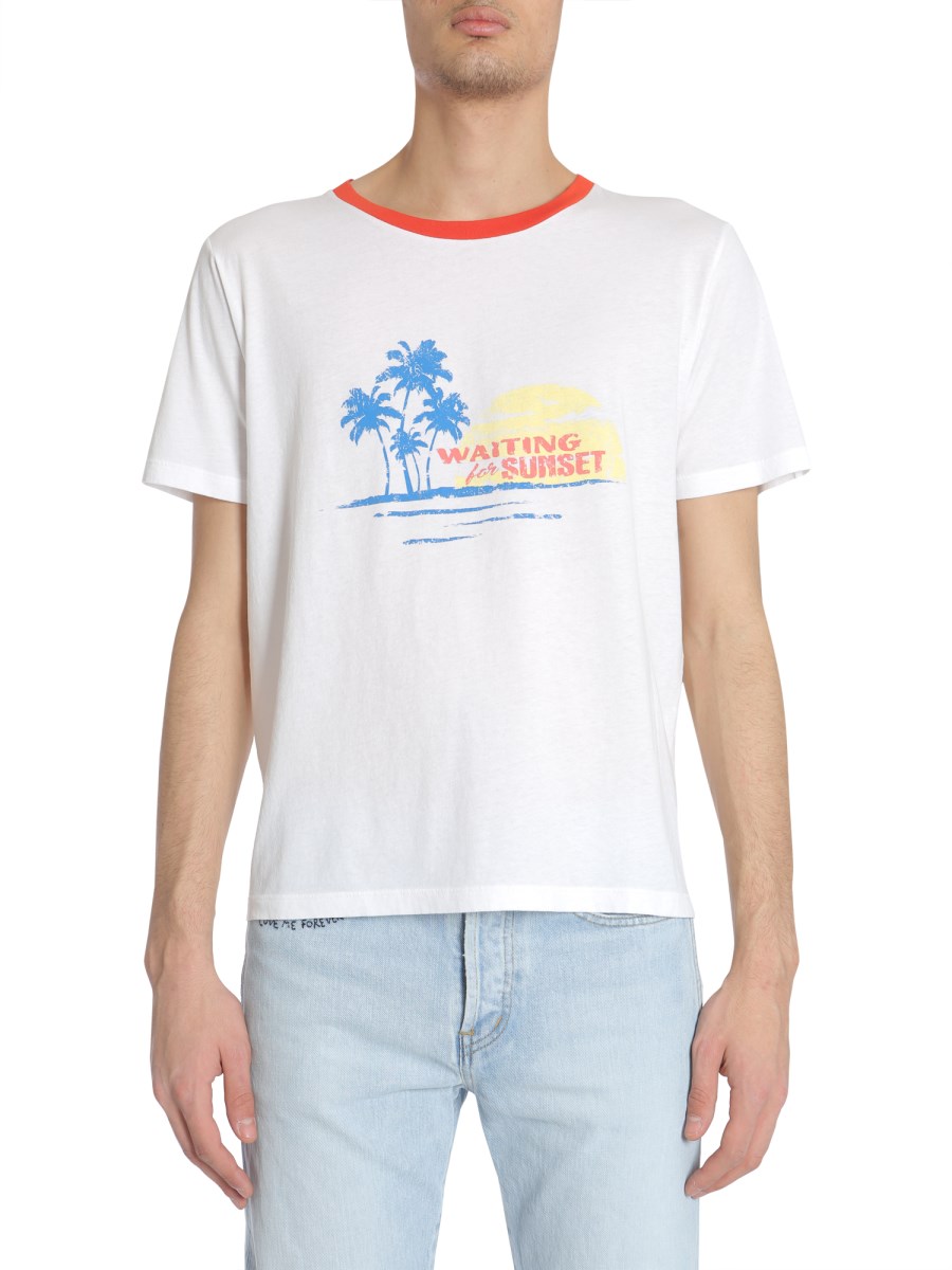 SAINT LAURENT WAITING FOR SUNSET PRINT T SHIRT IN COTTON JERSEY