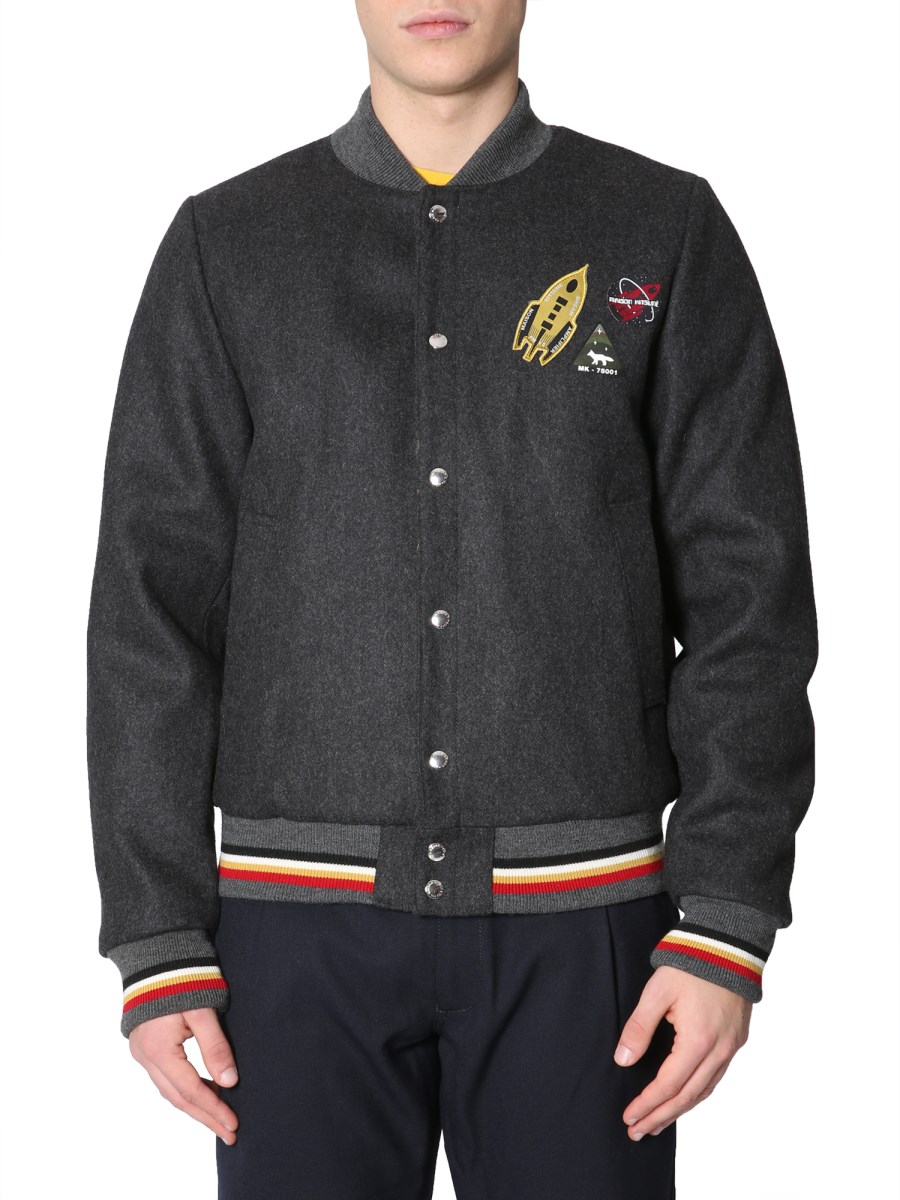 MAISON KITSUNÉ - TEDDY WOOL JACKET WITH ASTRONAUT PATCHES