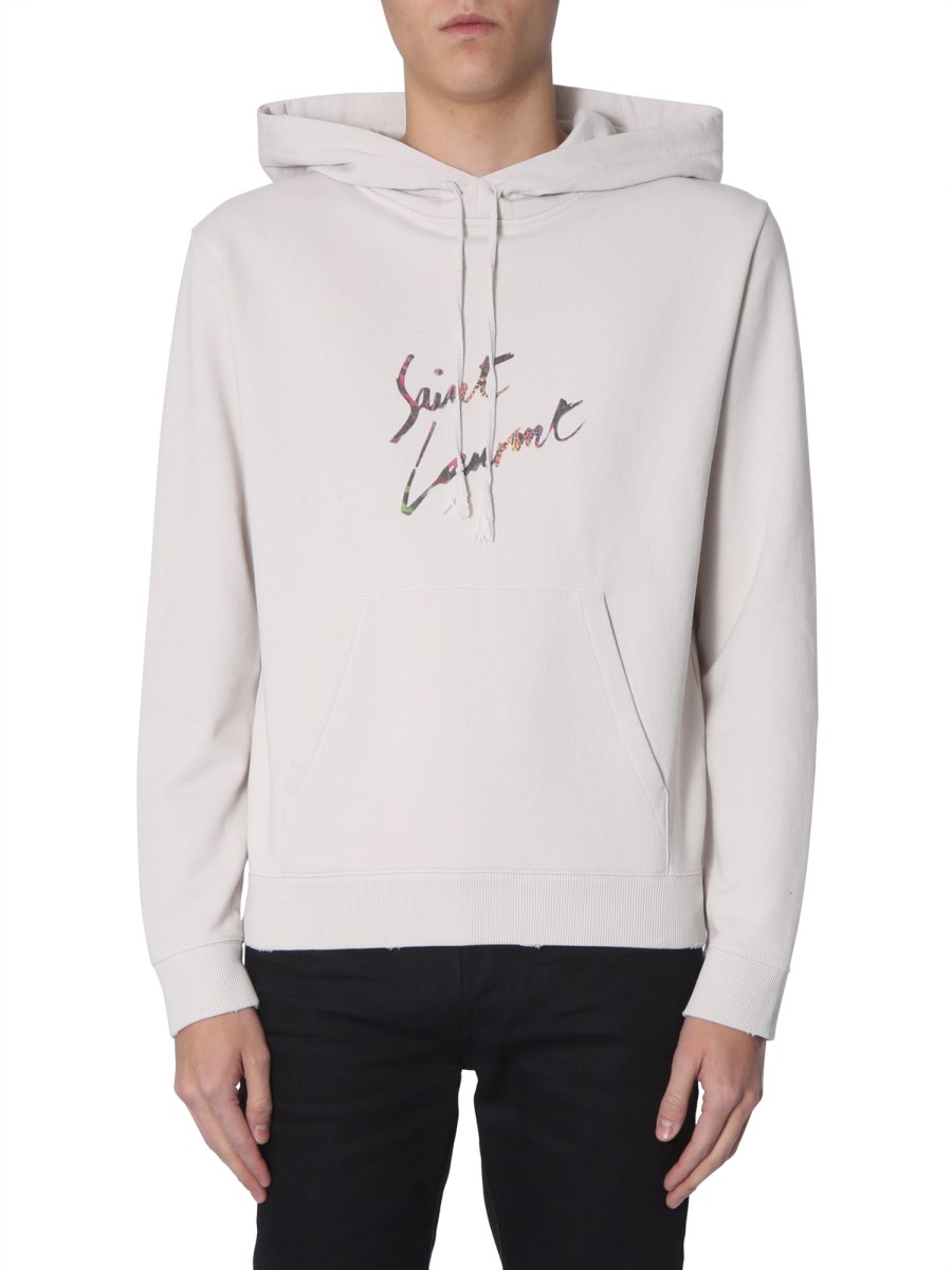 SAINT LAURENT COTTON HOODED SWEATSHIRT WITH ANIMAL LOGO PRINT