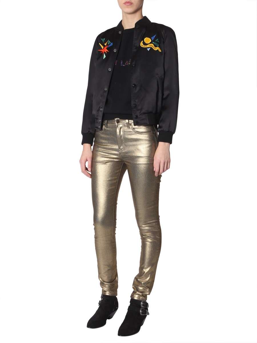 SAINT LAURENT - TEDDY SATIN JACKET WITH EMBROIDERED 