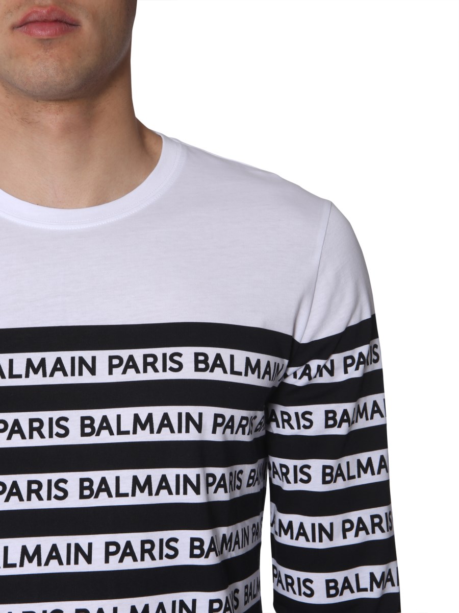 BALMAIN STRIPED COTTON LONG SLEEVE T SHIRT WITH LOGO Eleonora Bonucci