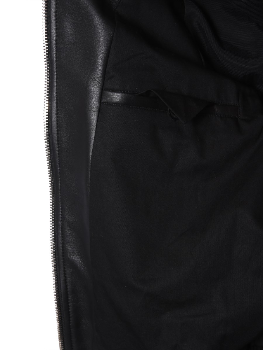 BALMAIN - LEATHER BOMBER WITH LOGO-PRINTED BANDS - Eleonora Bonucci