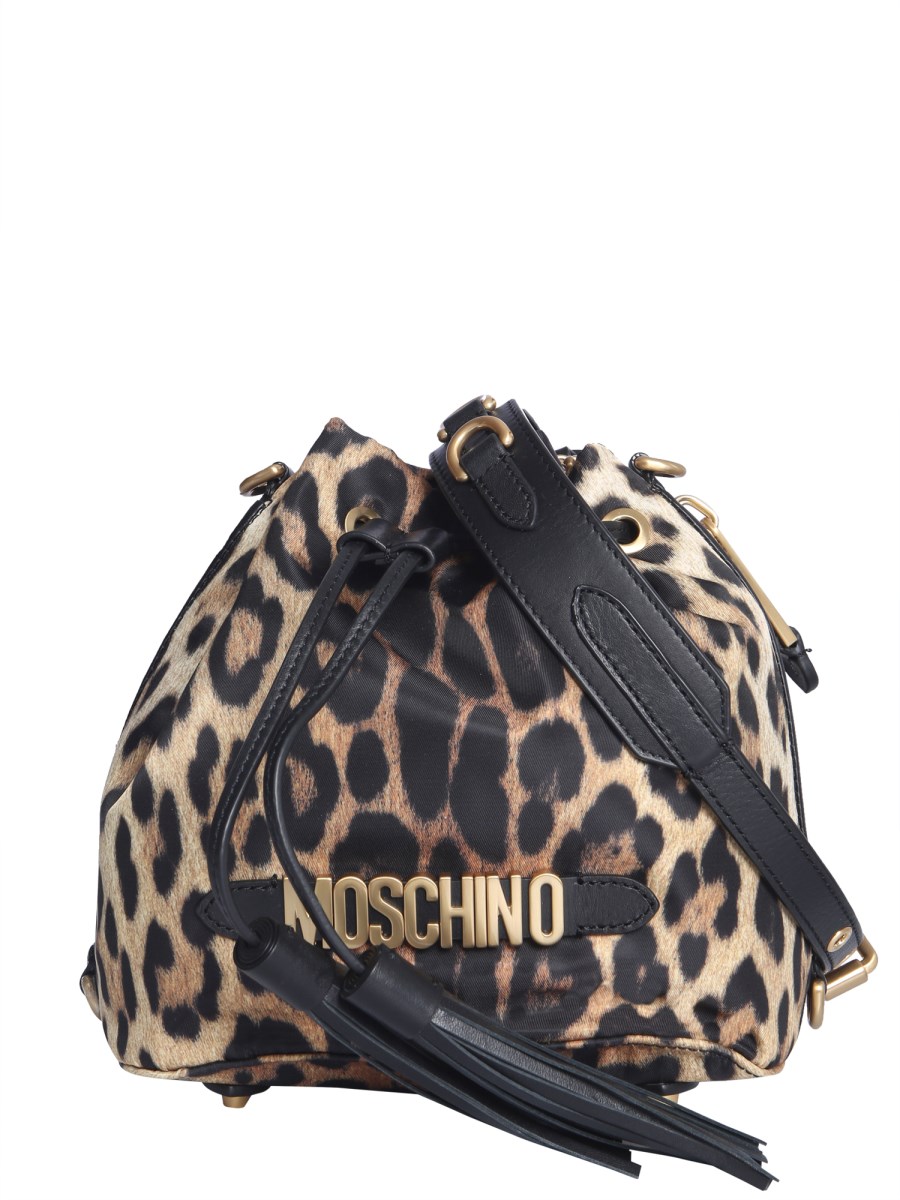 MOSCHINO BORSA A SECCHIELLO IN STAMPA LEOPARDATA CON LOGO