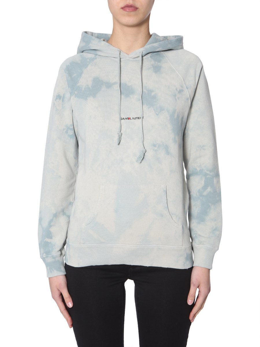 SAINT LAURENT HOODED SWEATSHIRT WITH COTTON TIE AND DYE WITH