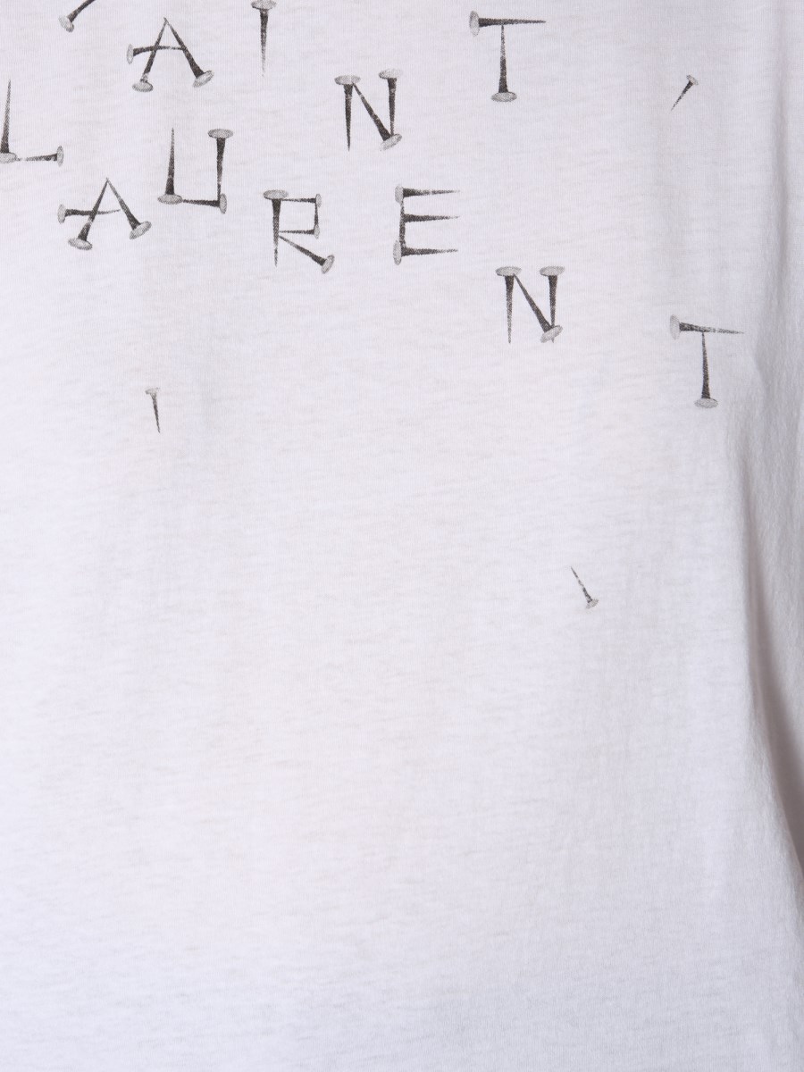 SAINT LAURENT - COTTON CREW NECK T-SHIRT WITH SAINT LAURENT NAIL