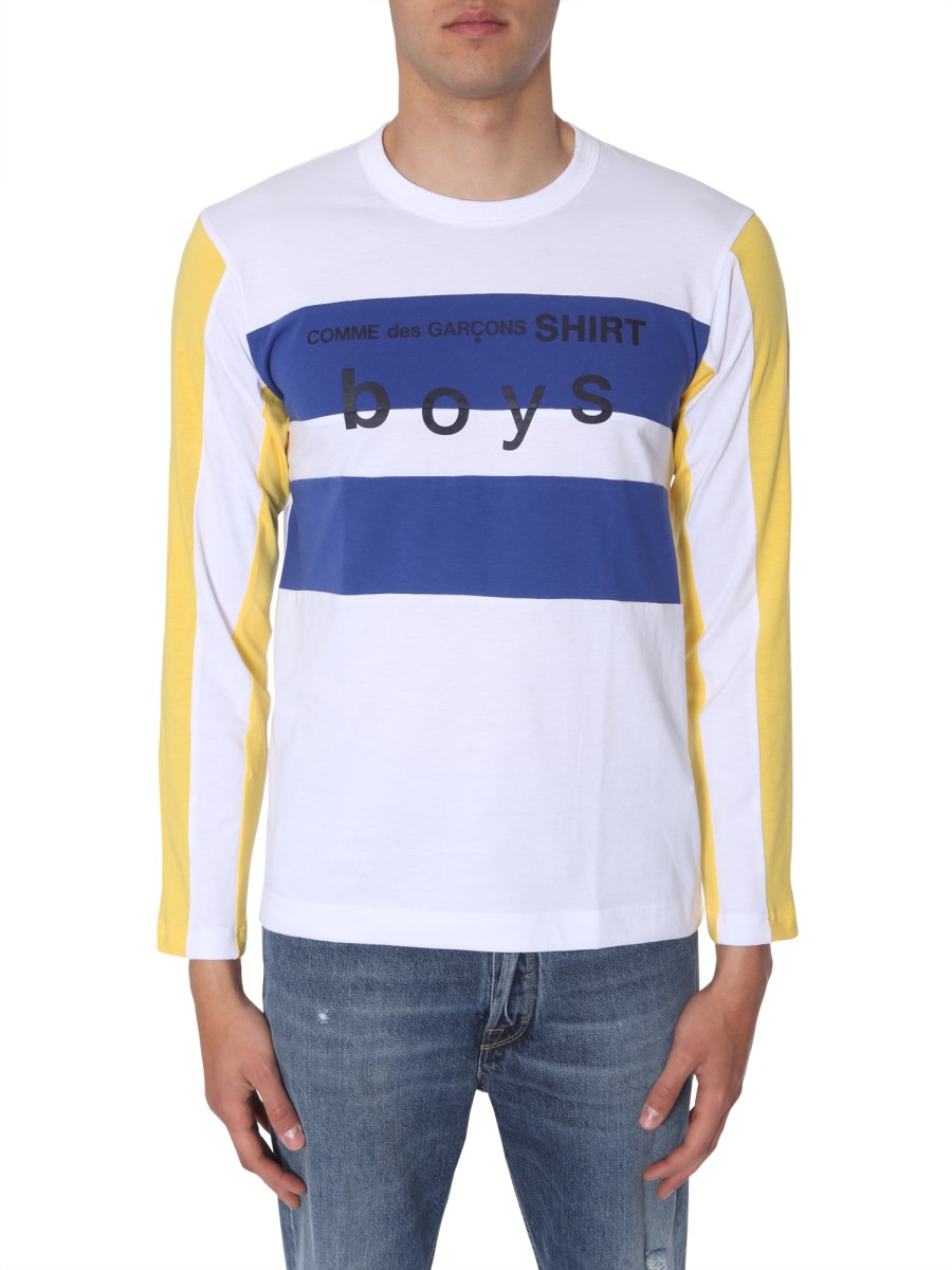 COMME DES GARCONS SHIRT BOY LONG SLEEVED STRIPED T SHIRT WITH LOGO PRINT Eleonora Bonucci