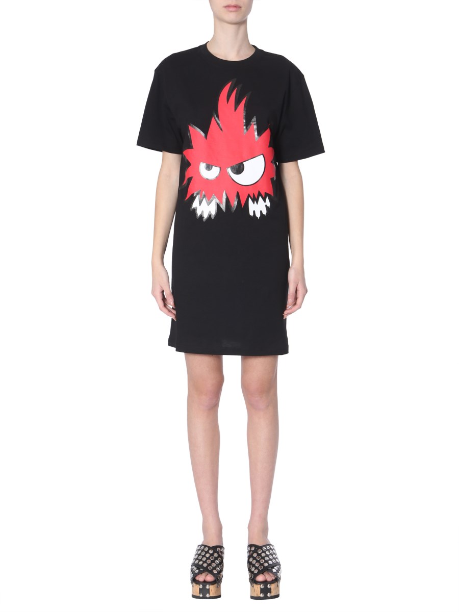 McQ SWALLOW COTTON JERSEY DRESS WITH PSYCHOBILLY MONSTER PRINT Eleonora Bonucci