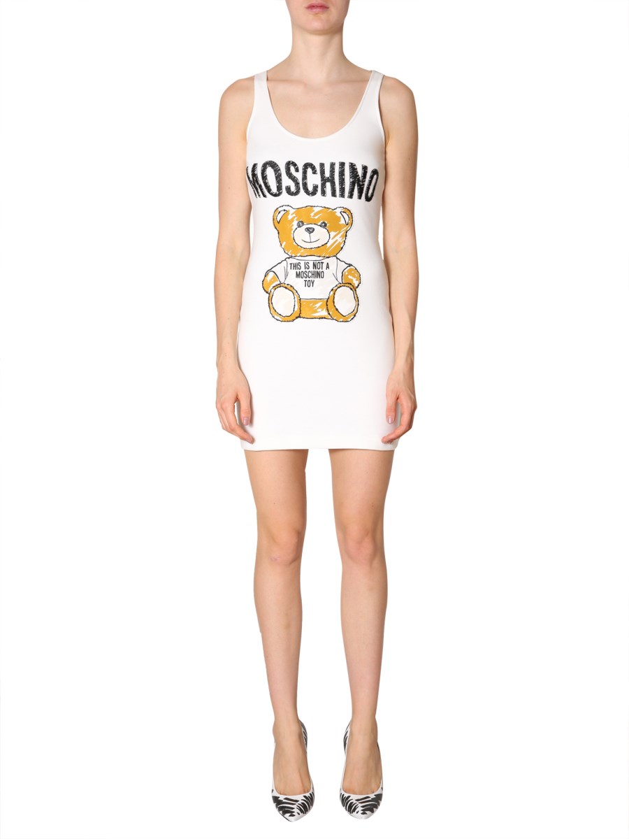 MOSCHINO - BRUSHSTROKE TEDDY BEAR-PATCH SLEEVELESS DRESS
