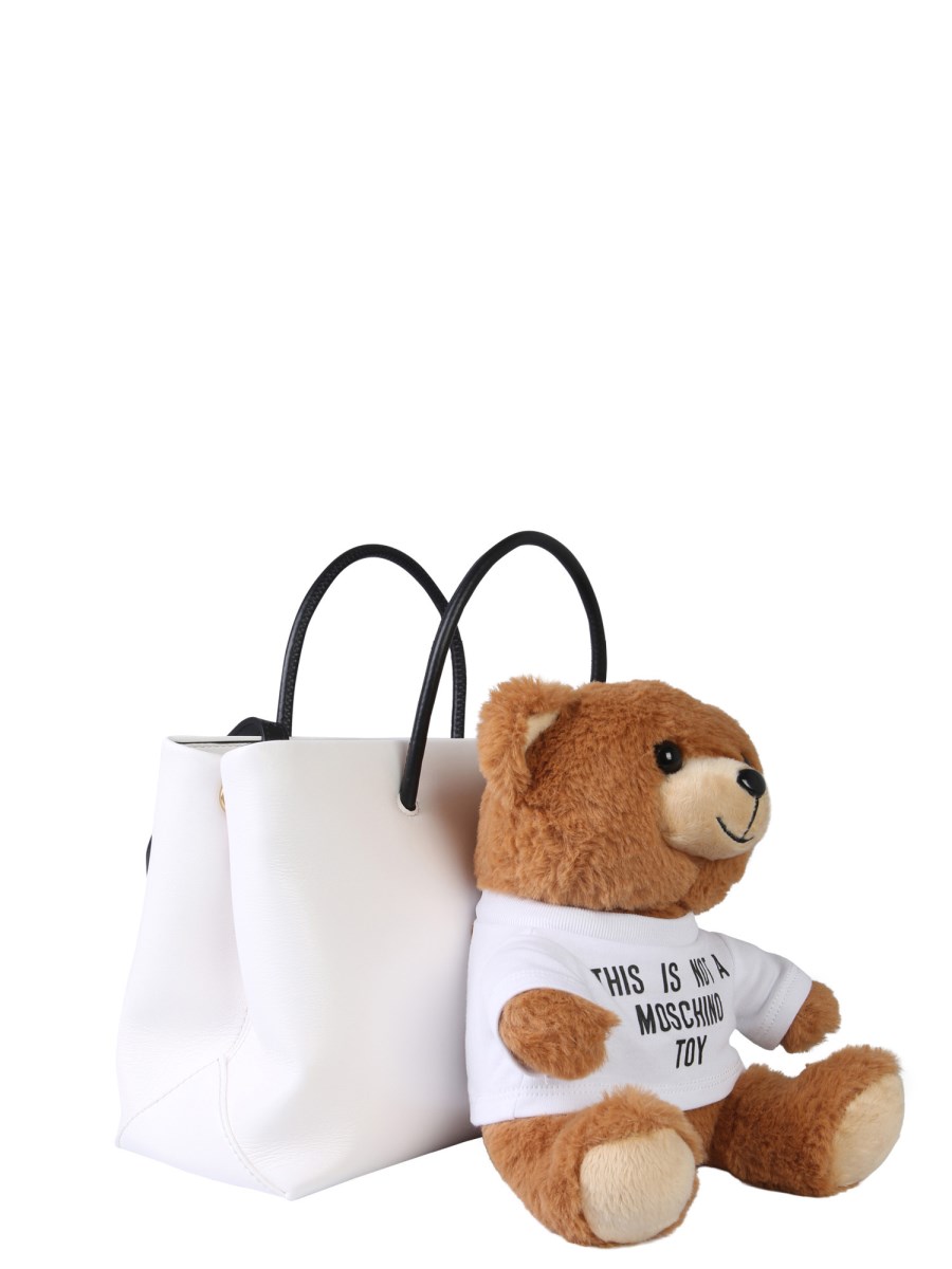 MOSCHINO LEATHER SHOPPING BAG WITH APPLIED TEDDY BEAR Eleonora