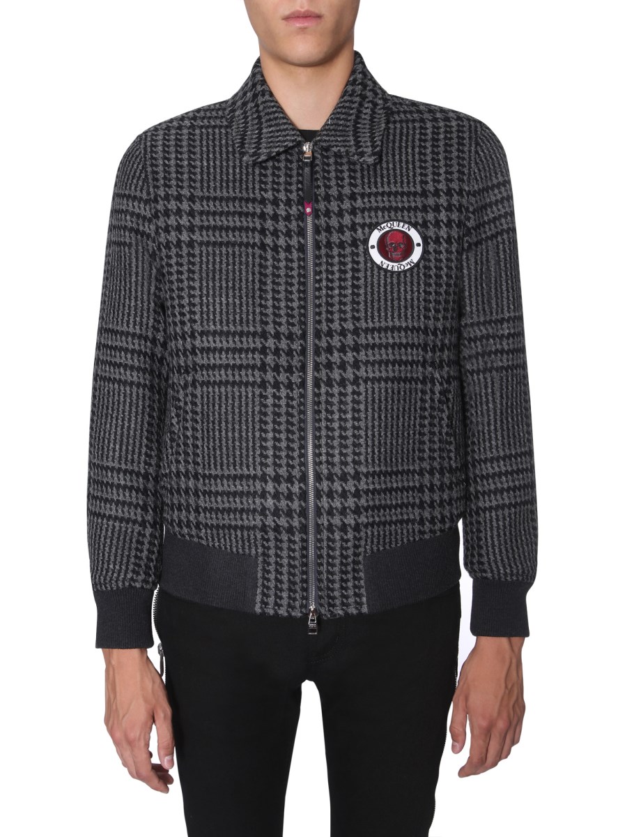 ALEXANDER McQUEEN BOMBER IN LANA PIED DE POULE CON PATCH LOGO