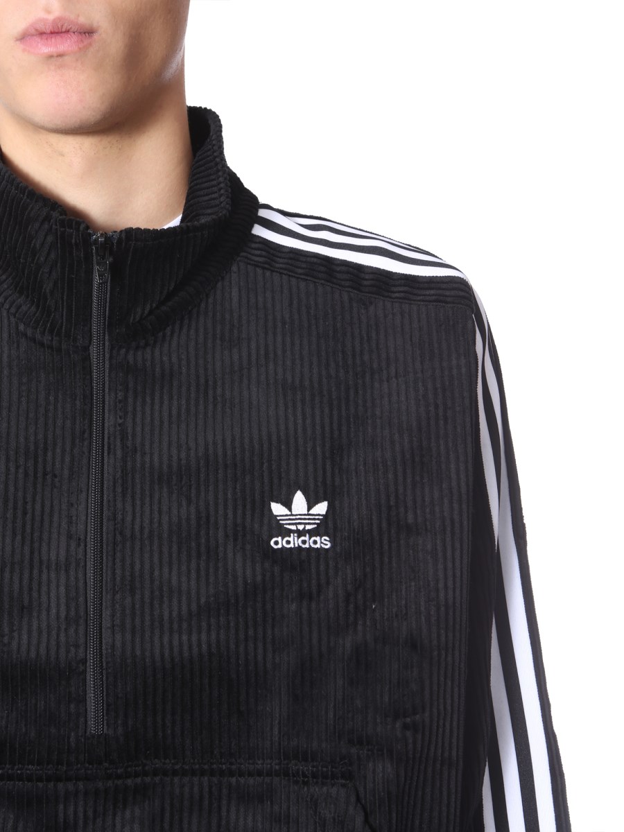 Adidas originals jacket with half zip in black corduroy hotsell