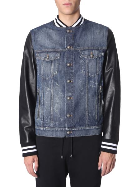 Balmain Cotton Denim Jacket With Leather - Eleonora