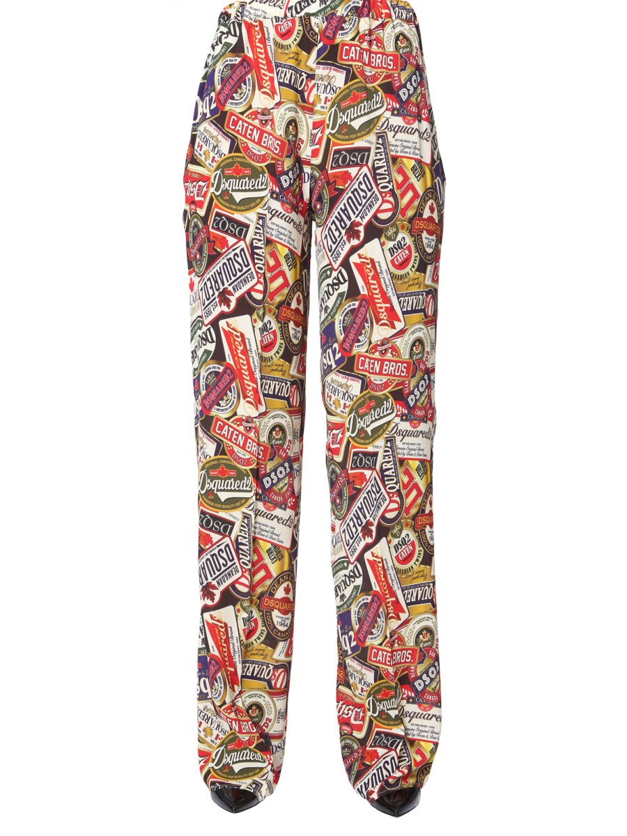 DSQUARED PANTALONE AMPIO CON STAMPA MIX LOGO