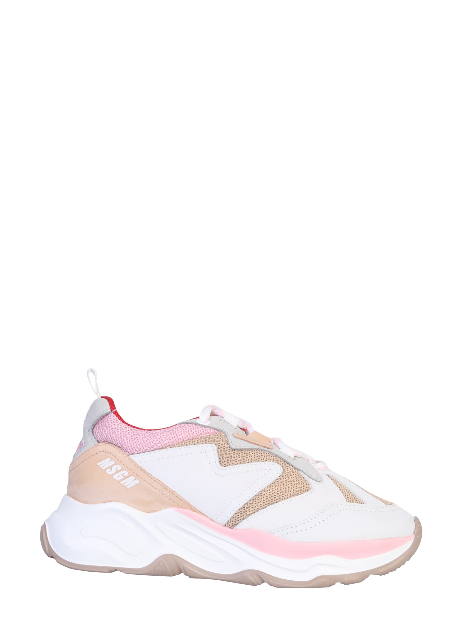 Msgm Attack White Suede And Tech Mesh Sneakers In Nude