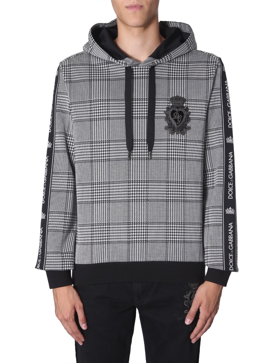 DOLCE & GABBANA - PRINCE OF WALES HOODED SWEATSHIRT WITH LOGO - Eleonora  Bonucci