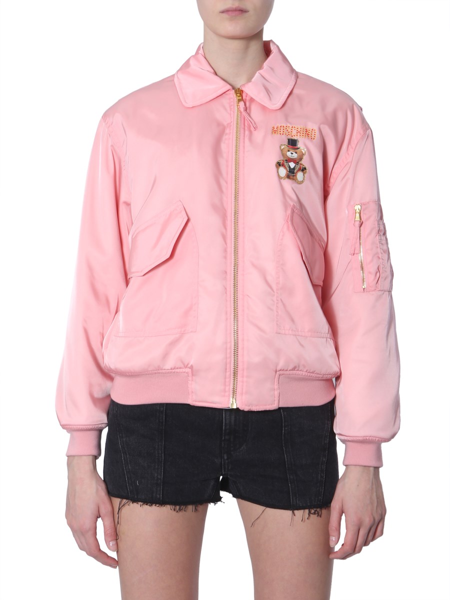 Pink teddy clearance bear bomber jacket