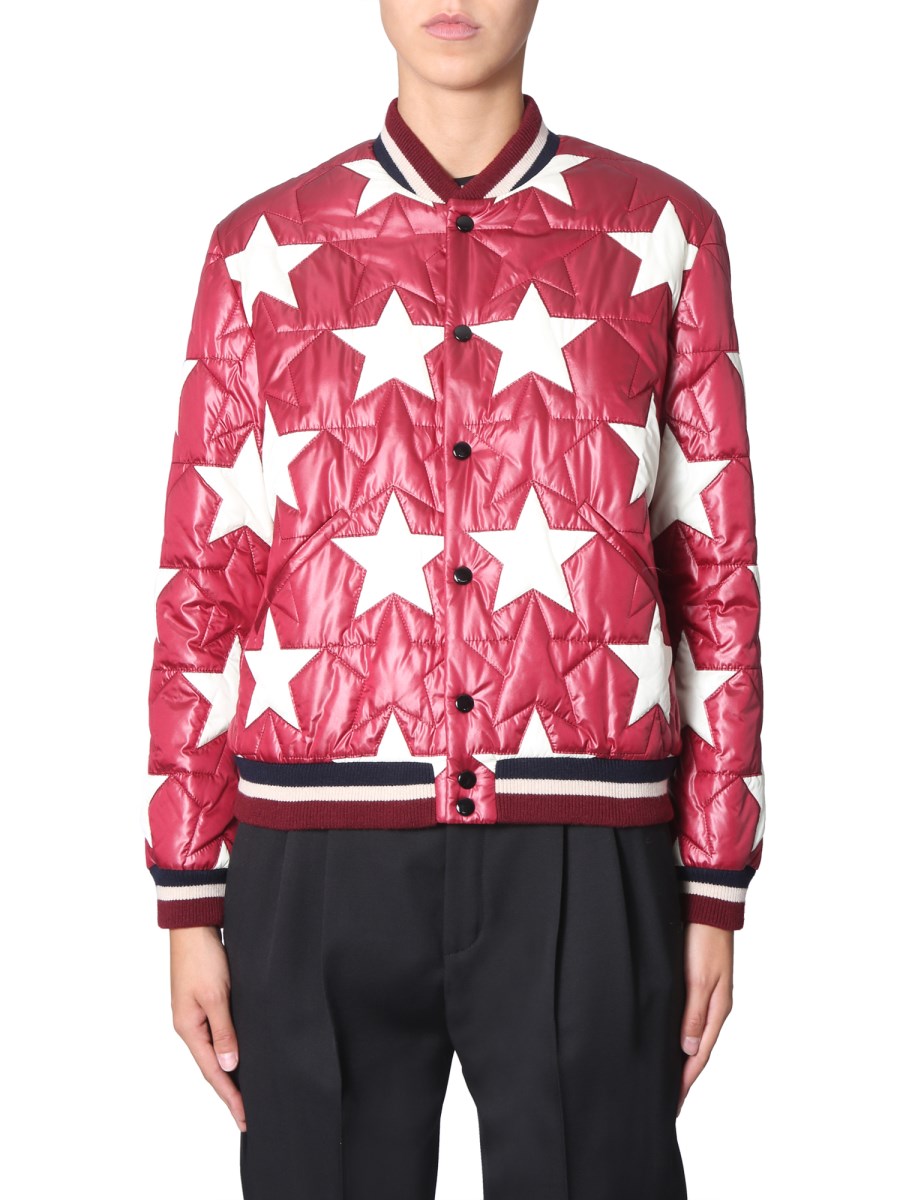 SAINT LAURENT BOMBER "VARSITY" TRAPUNTATA IN NYLON LACCATO CON STELLE