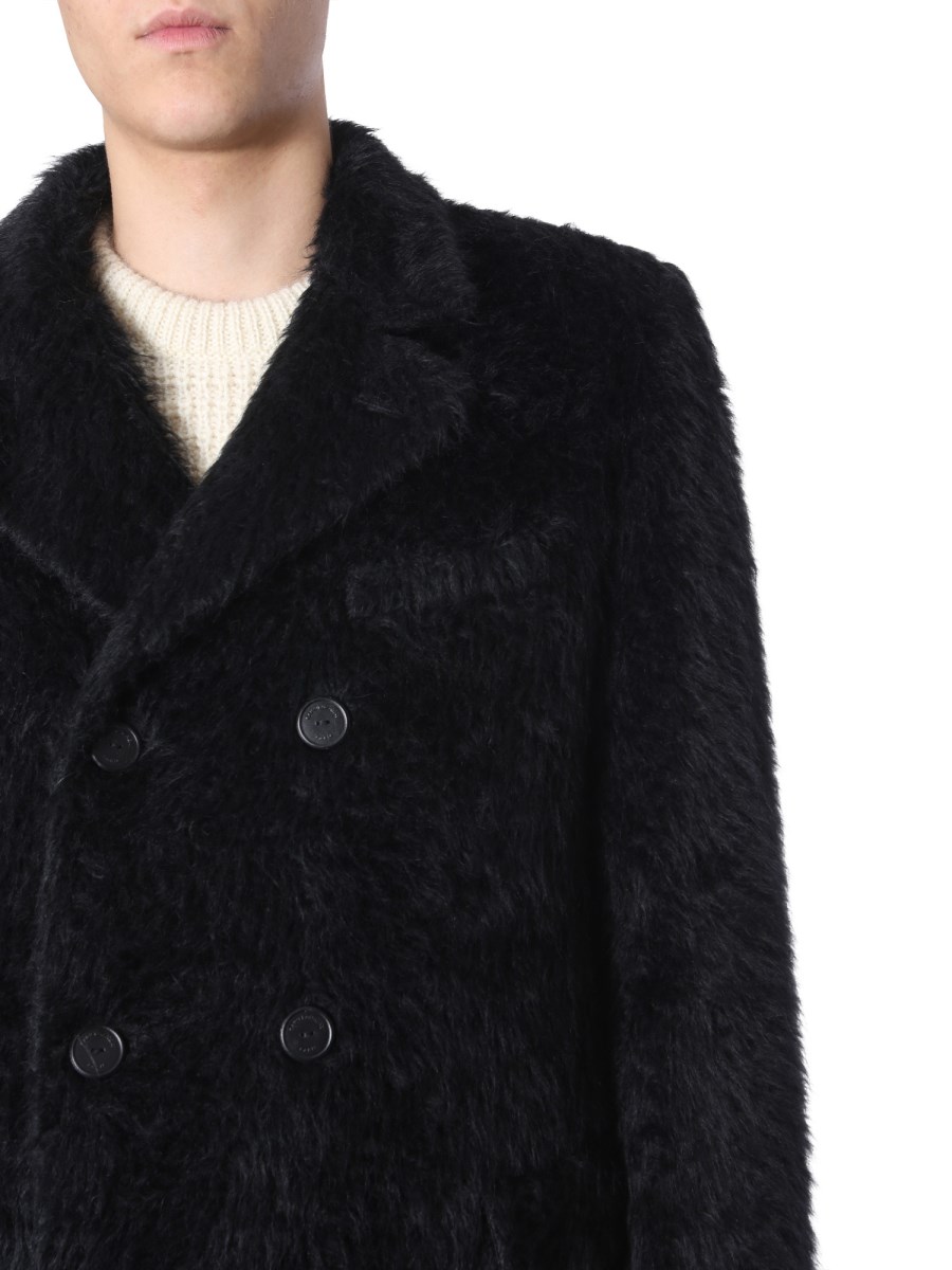 Saint Laurent Men's Double-Breasted Shearling Coat