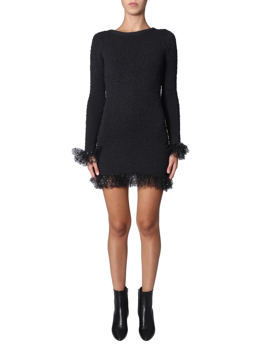 SAINT LAURENT ABITO IN MAGLIA SMOCKED IN SETA E TULLE