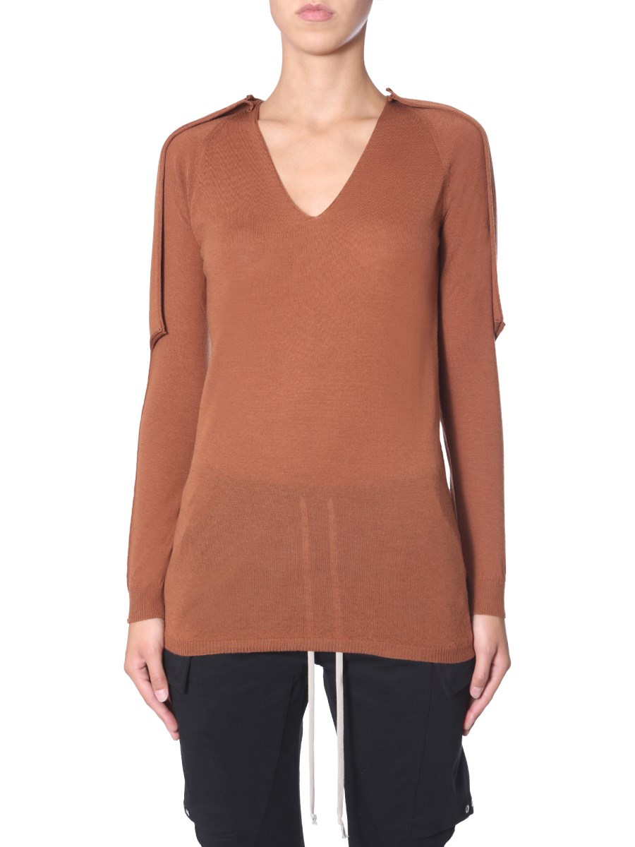 RICK OWENS MAGLIA "ZIONIC" IN LANA CON SCOLLO A V