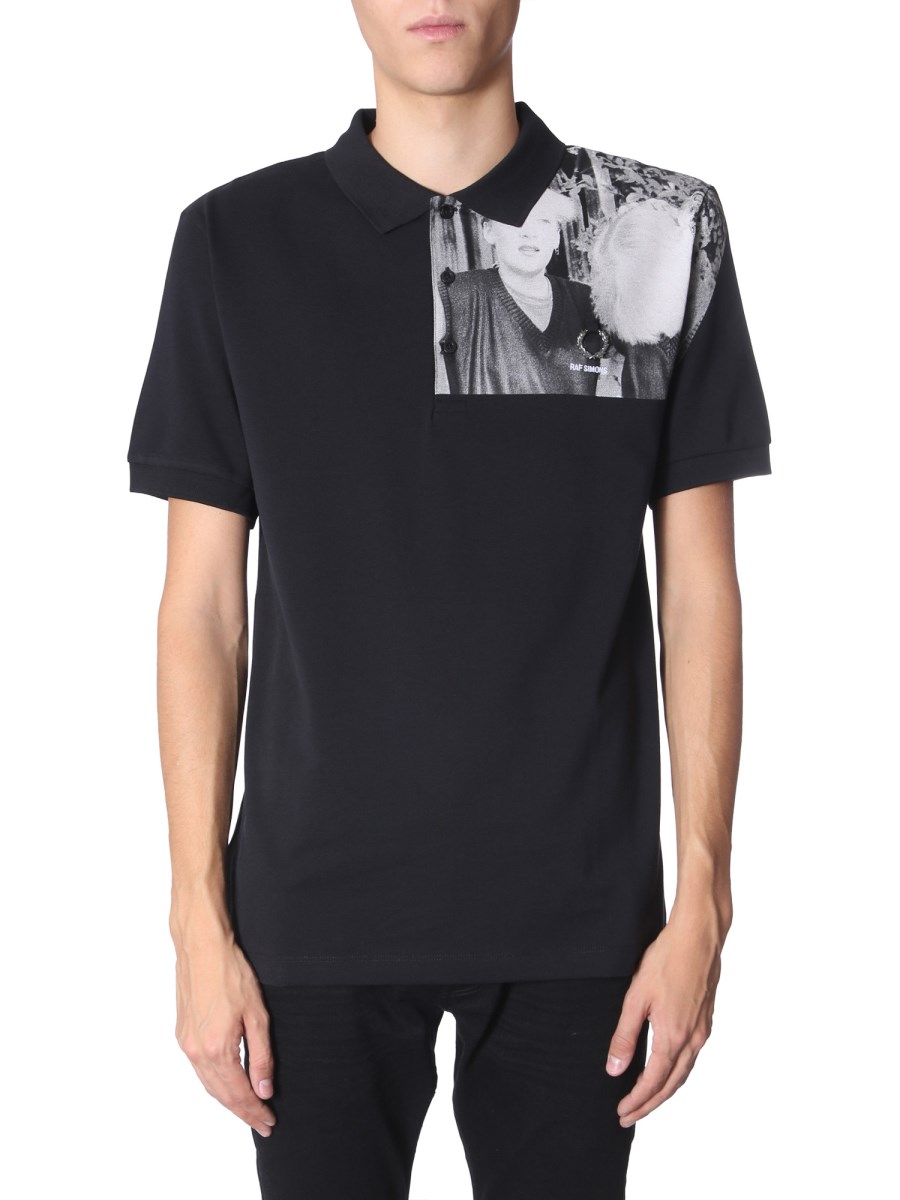 FRED PERRY X RAF SIMONS - COTTON PIQUÉ POLO T-SHIRT WITH PRINTED