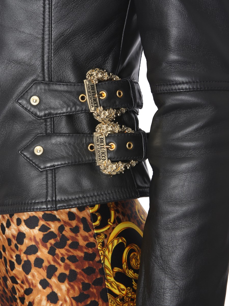 Versace Tiger-Print Leather Jacket - Black