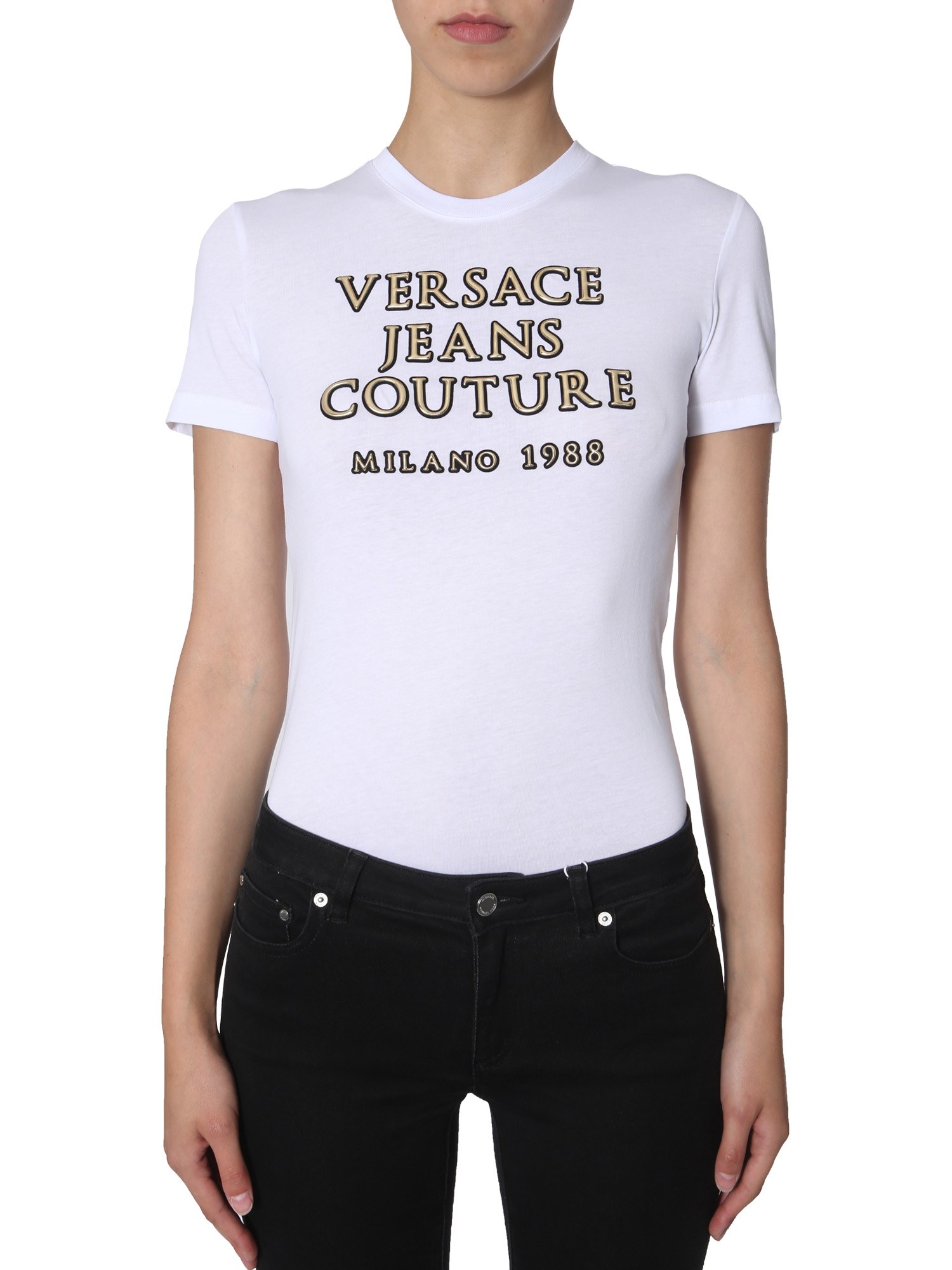 VERSACE JEANS COUTURE LOGO EMBOSSED T-SHIRT,166228