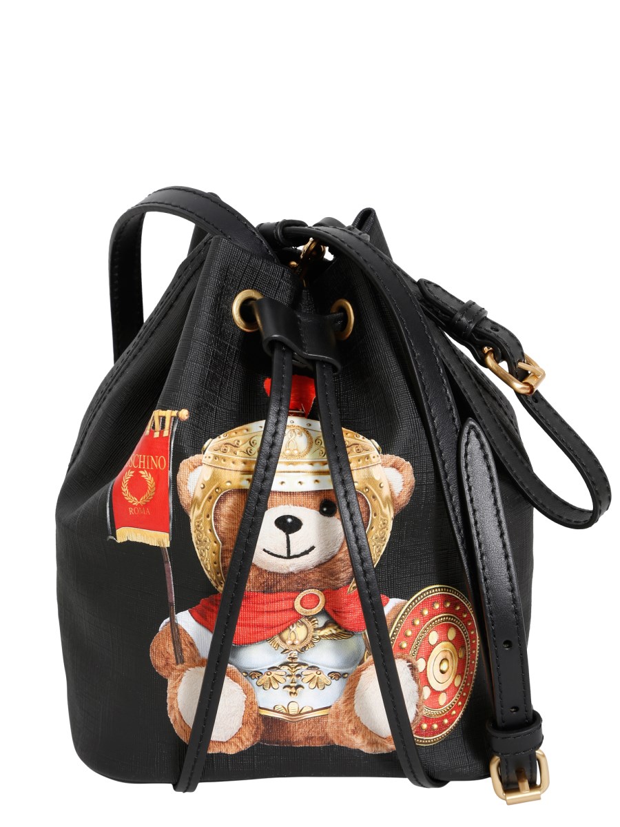 MOSCHINO ROMAN TEDDY BEAR LEATHER BUCKET BAG Eleonora Bonucci