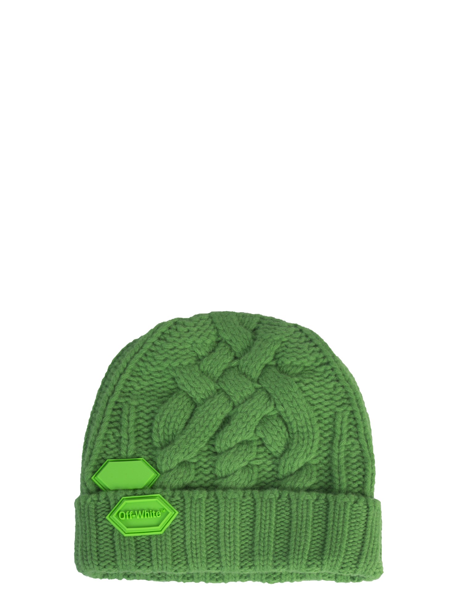Off-white Knitted Hat In Green