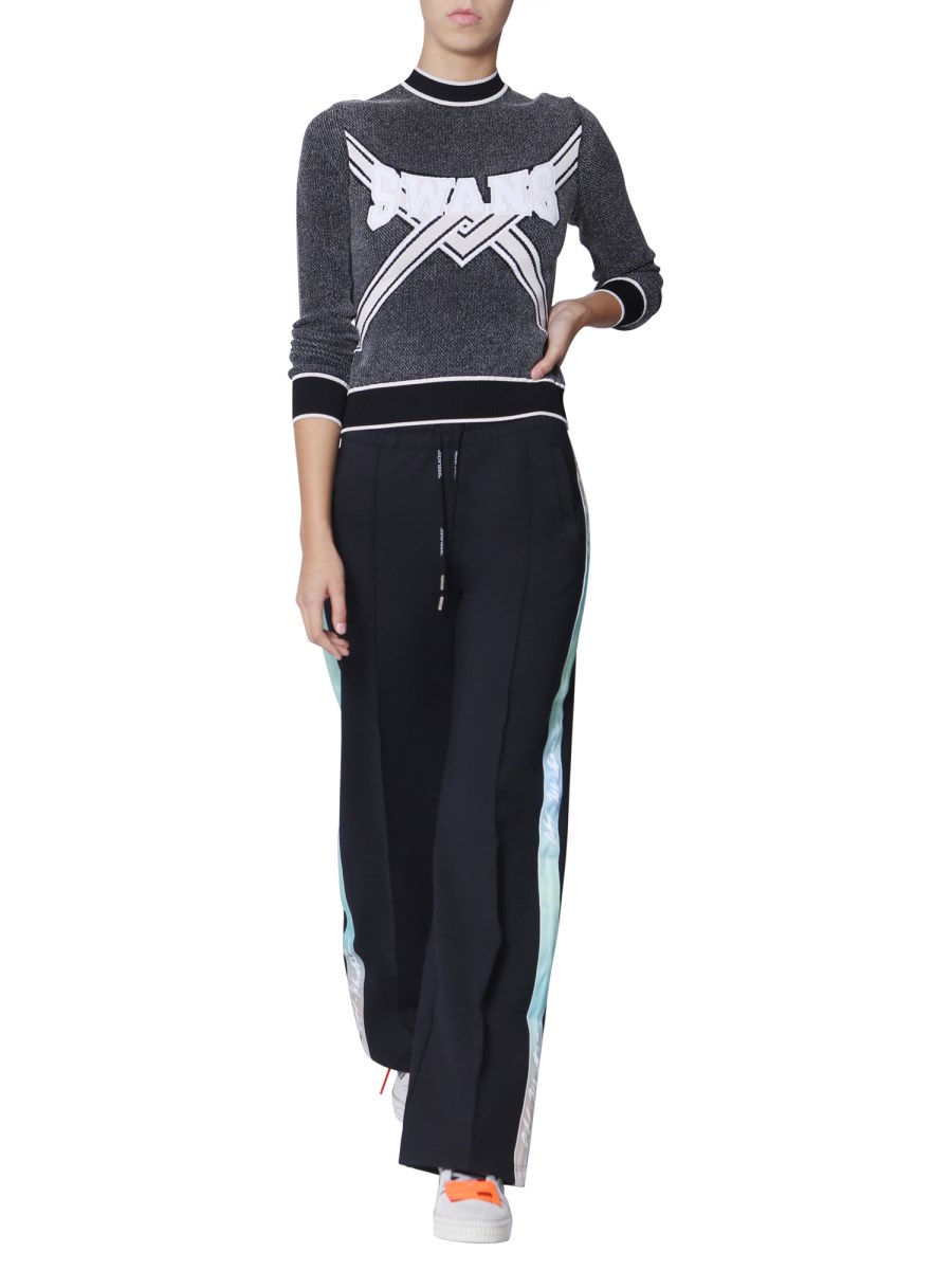 OFF-WHITE MAGLIA CROPPED "SWANS" GIROCOLLO IN JERSEY DI COTONE