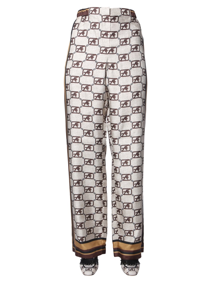 ALBERTA FERRETTI PANTALONE IN TWILL DI SETA LOGO STORY