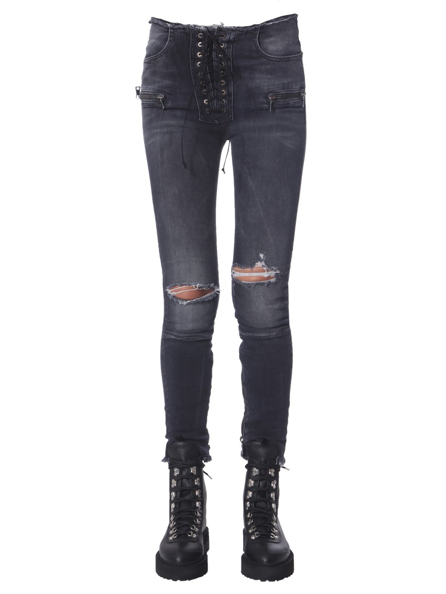 UNRAVEL JEANS MOONWASH SKINNY FIT CON LACCI