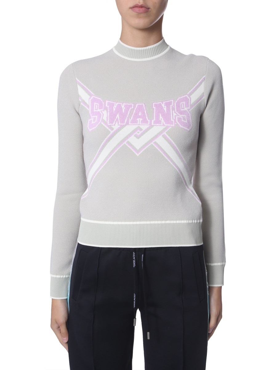 OFF-WHITE MAGLIA CROPPED "SWANS" GIROCOLLO IN JERSEY DI COTONE