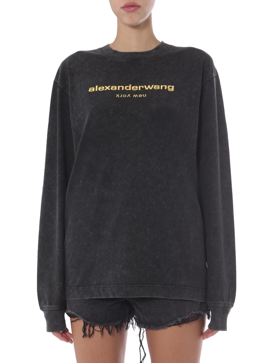 ALEXANDER WANG - ACID WASH OVERSIZE FIT COTTON T-SHIRT WITH