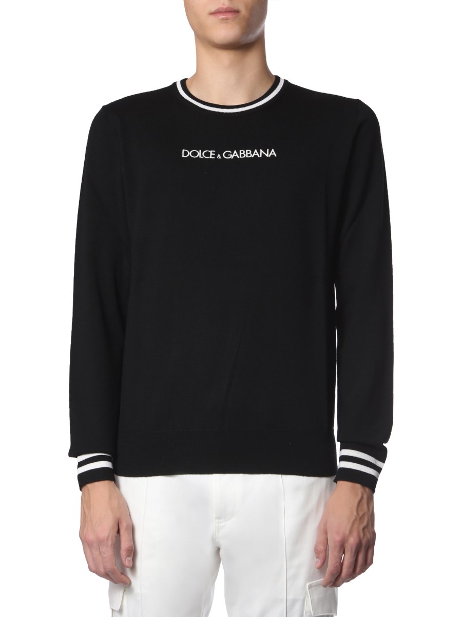 DOLCE & GABBANA - CREW NECK WOOL SWEATER WITH LOGO - Eleonora Bonucci