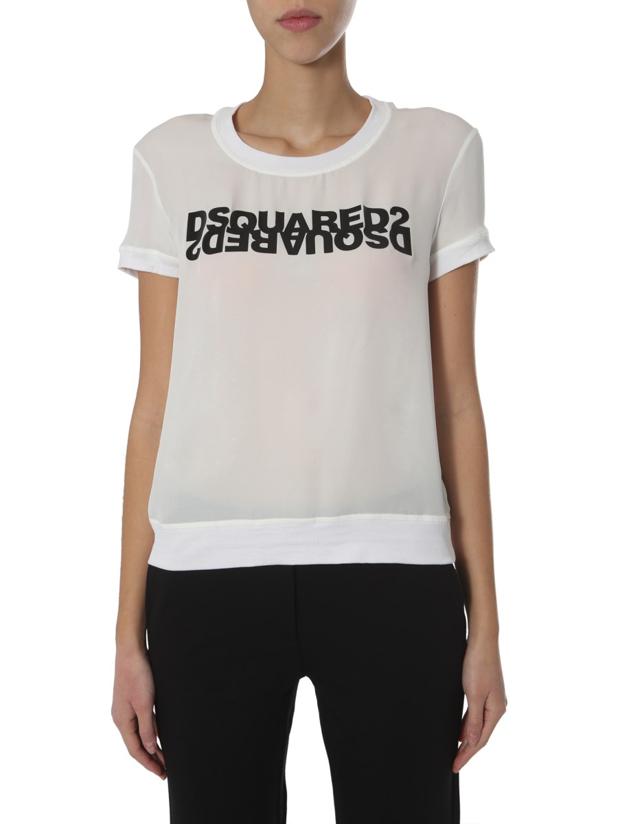 DSQUARED T-SHIRT GIROCOLLO IN SETA CON LOGO