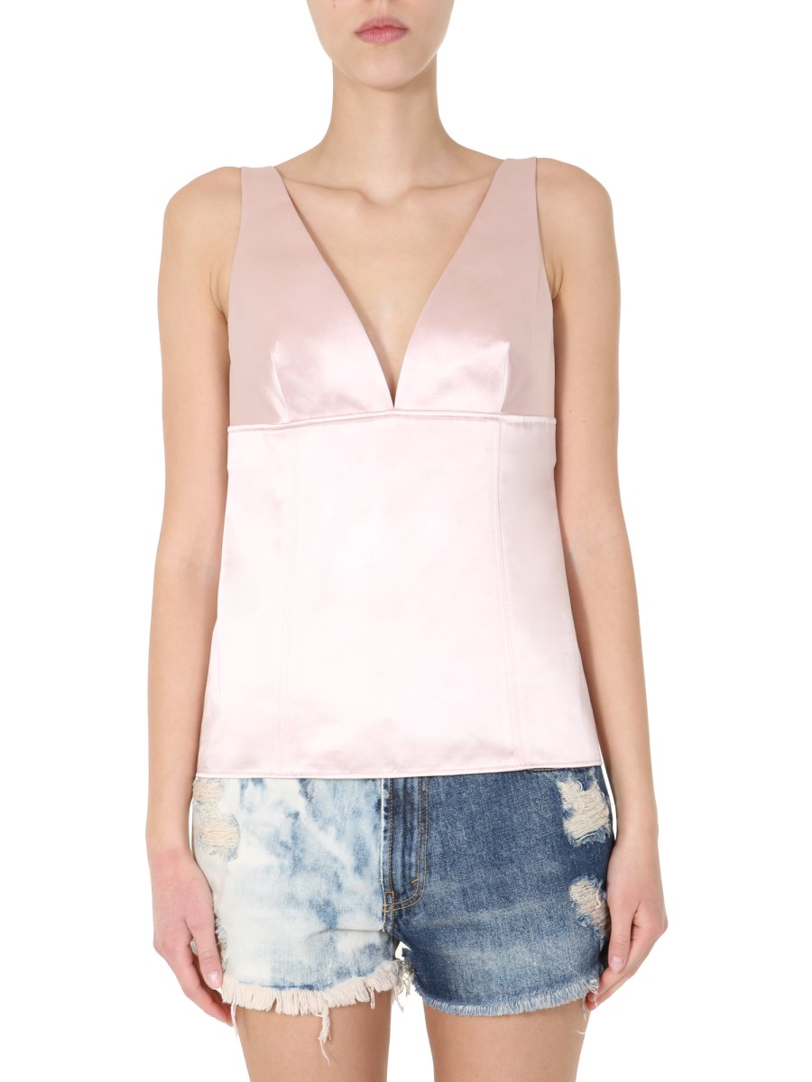 GIVENCHY TOP SCOLLO A V IN RASO