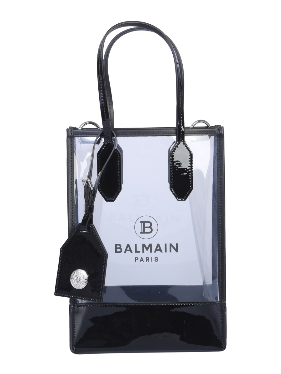 BALMAIN SMALL TOTE BAG IN TRANSPARENT PVC WITH PRINTED LOGO