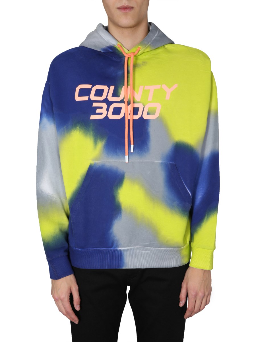 MARCELO BURLON COUNTY OF MILAN FELPA IN COTONE CON CAPPUCCIO E STAMPA TIE DYE