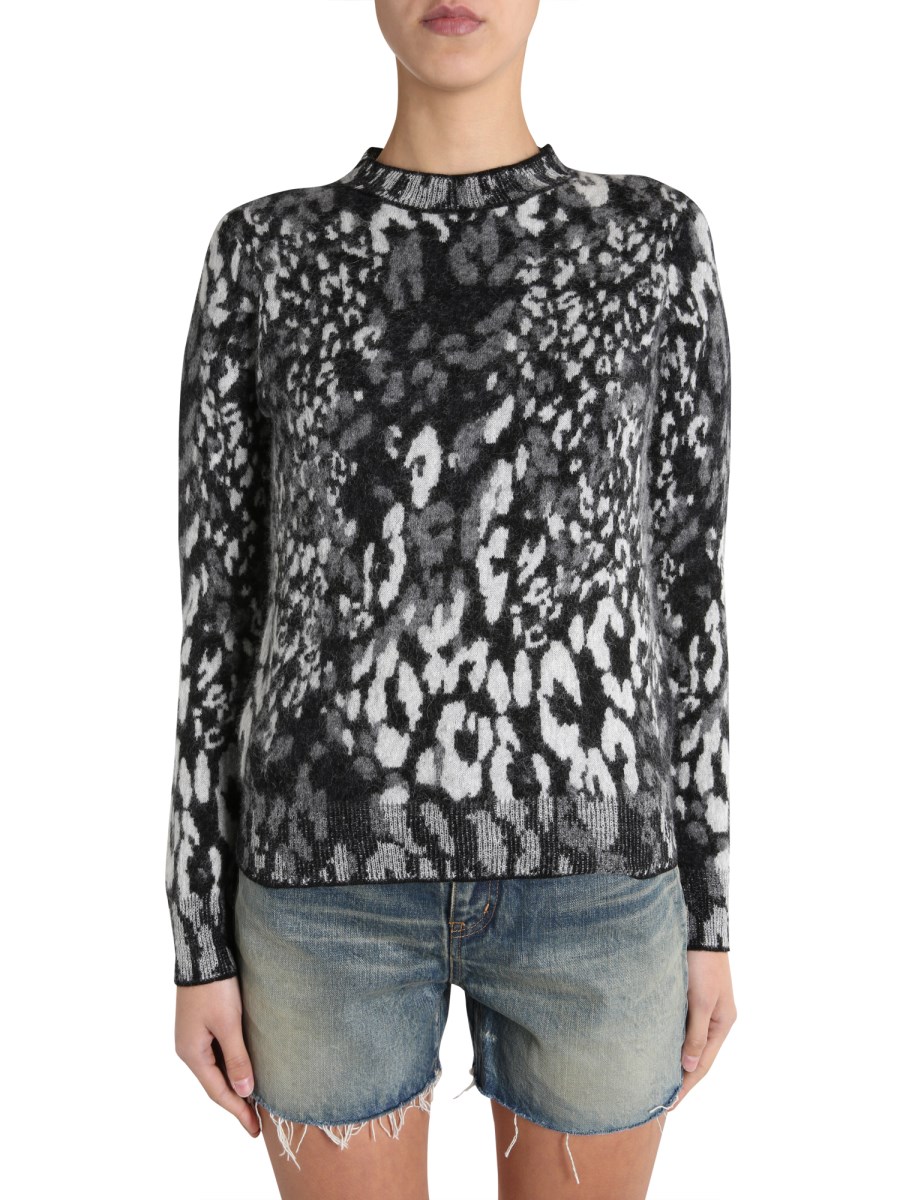 SAINT LAURENT MAGLIA GIROCOLLO IN JACQUARD DI LANA LEOPARDATO