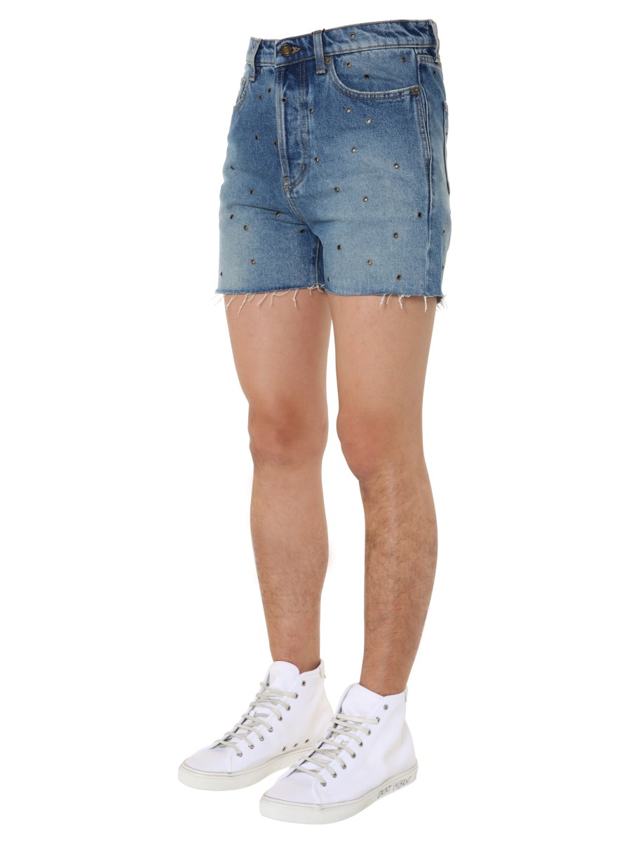 SAINT LAURENT - SKINNY DENIM SHORTS - Eleonora Bonucci