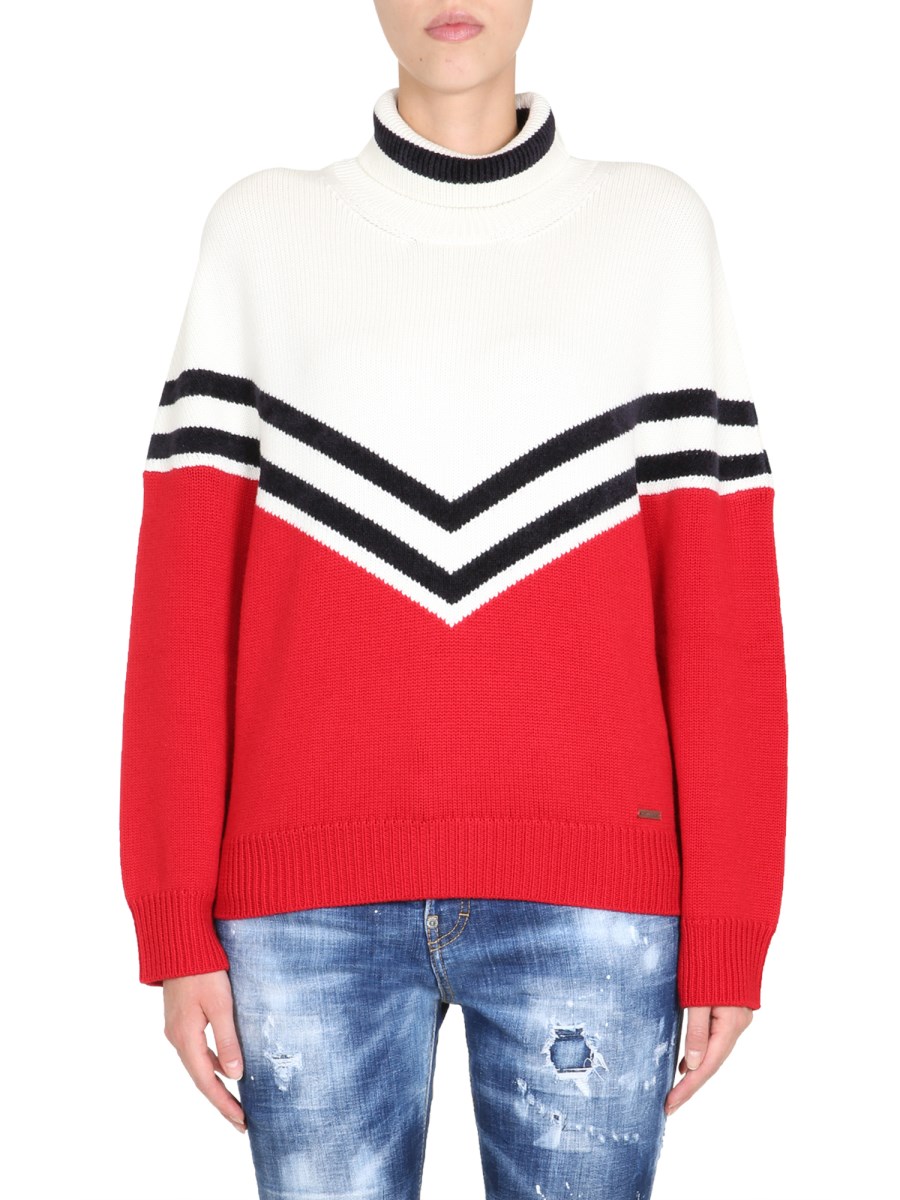 DSQUARED MAGLIA COLLO ALTO IN LANA COLORBLOCK