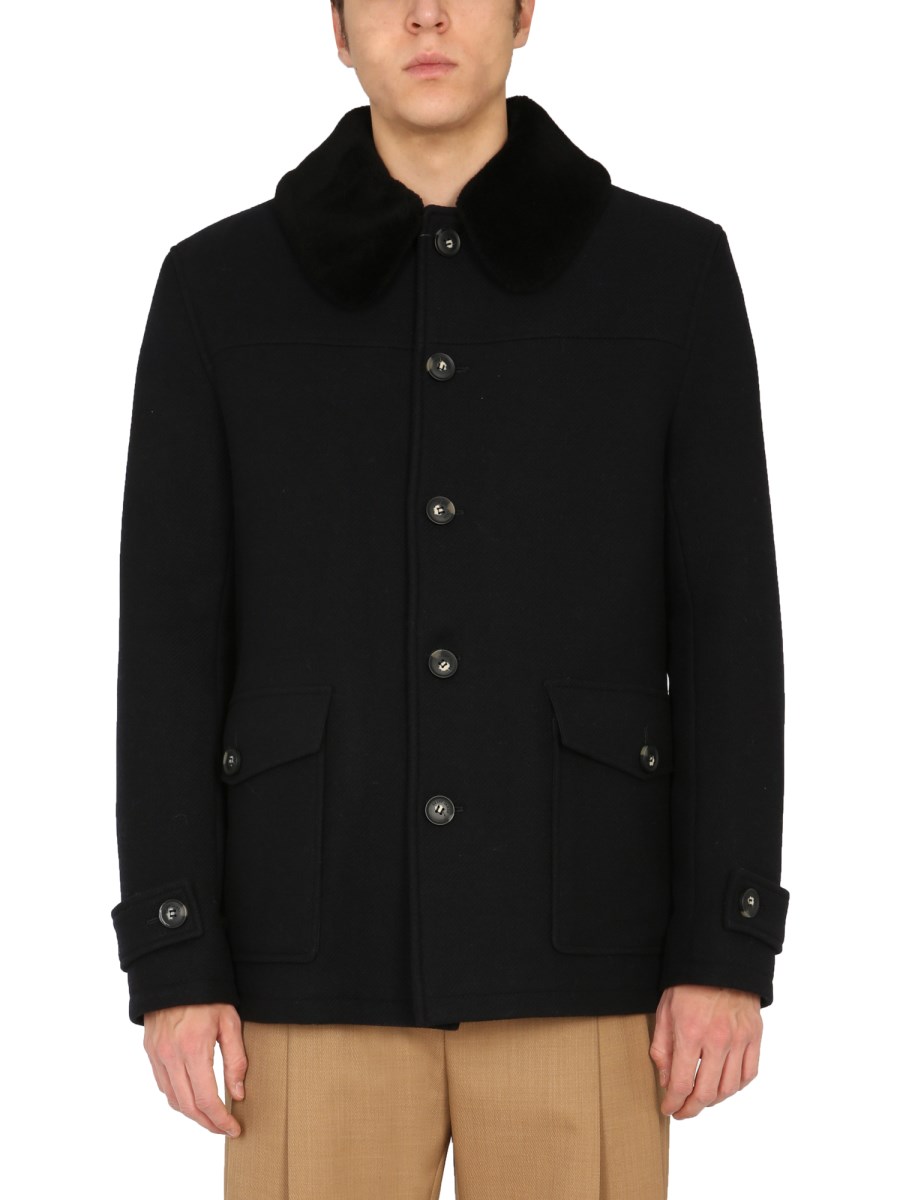 SAINT JAMES GIACCA "ST GAUTIER" IN TWILL DI LANA CON COLLO IN SHEARLING