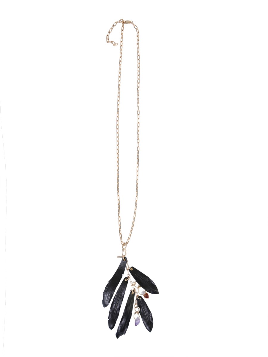 DSQUARED - BRASS NECKLACE WITH TALISMAN AND FEATHERS - Eleonora Bonucci