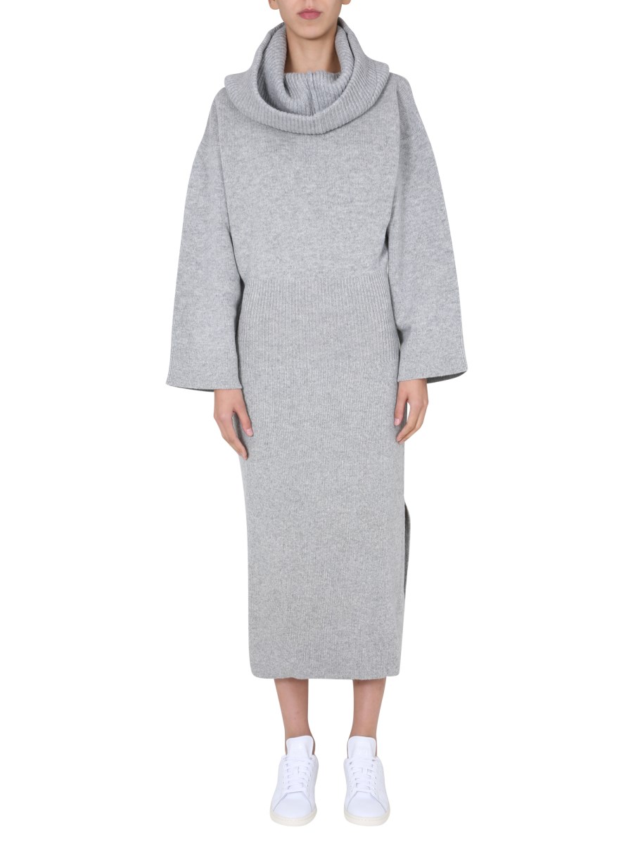 KENZO - WOOL KNIT MIDI DRESS WITH SHAWL COLLAR - Eleonora Bonucci