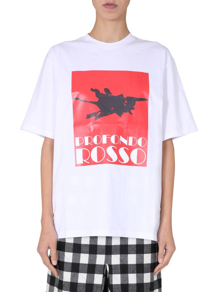 MSGM T-SHIRT GIROCOLLO IN COTONE CON STAMPA PROFONDO ROSSO