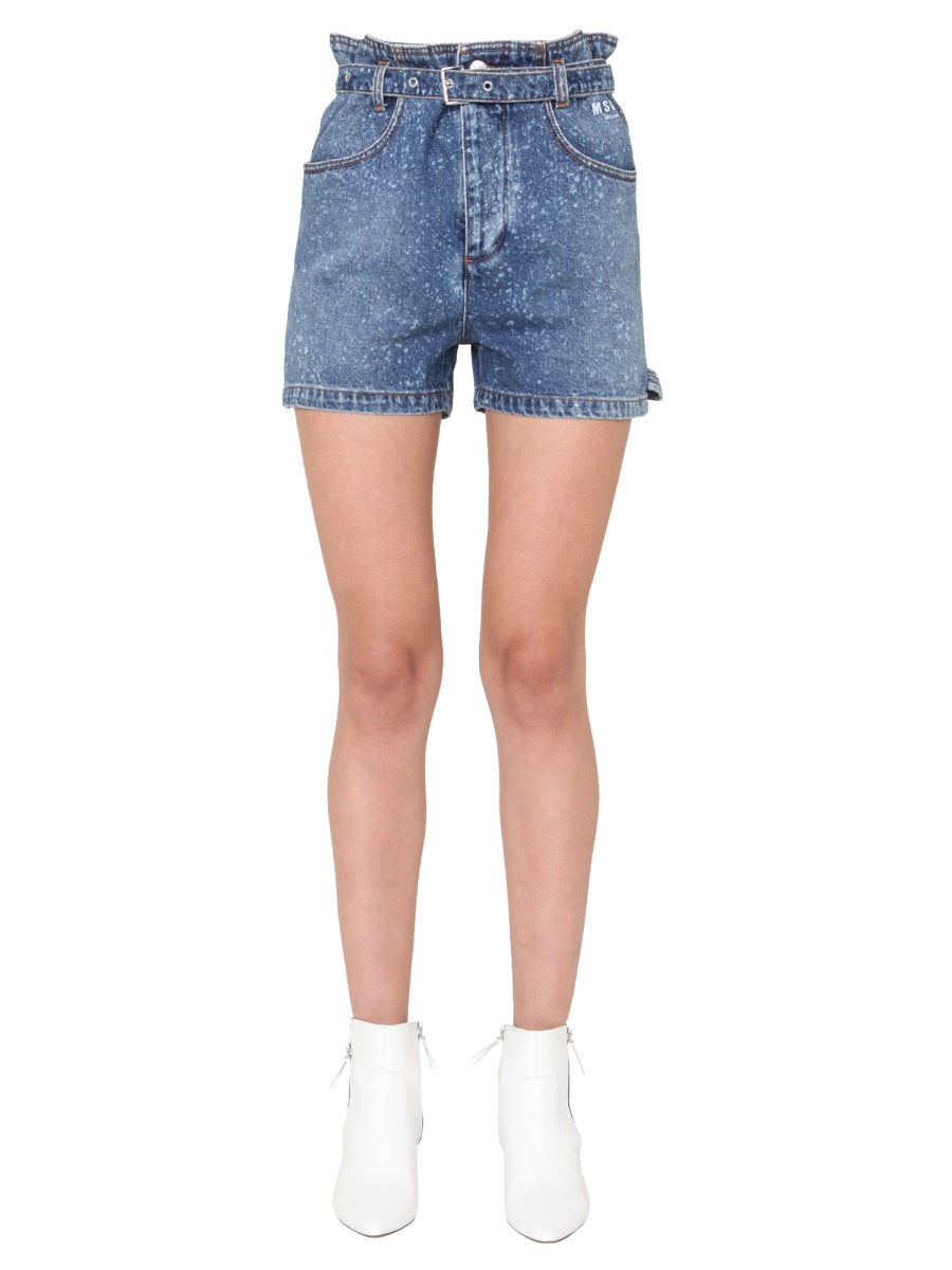 MSGM SHORT IN DENIM EFFETTO SPRUZZATO